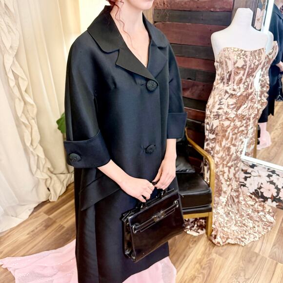 Vintage 60s Jackie Mod Swing Coat Elegant Bell Sleeve Old Money Luxury Coquette - Picture 5 of 16